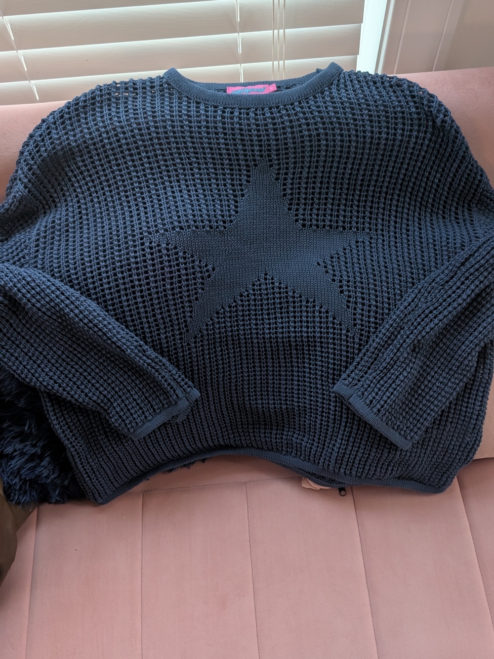Edikted Women's Navy Star Knit Sweater - Casual Crewneck